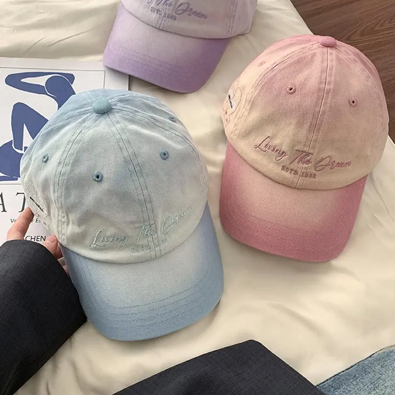 Gradient Color Women Baseball Caps Fashion Letter Cotton Breathable Peaked Hats Outdoor Sports Girl Sunshade Duck Tongue Caps