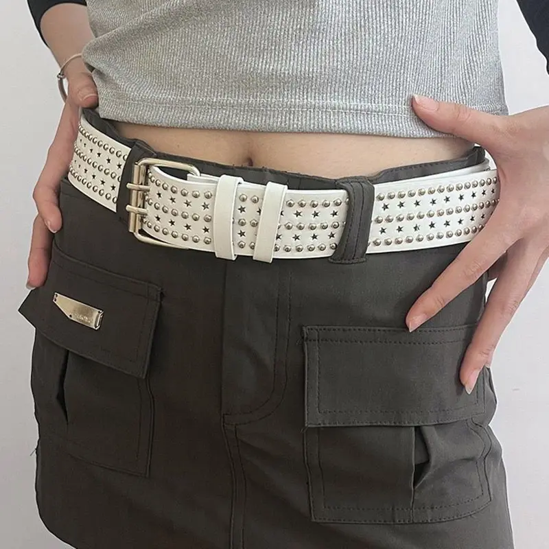 Punk Rivet Belt for Women Goth Rock Wild Black PU Leather Waistband Lady Female  Jeans Decoration Waist Strap