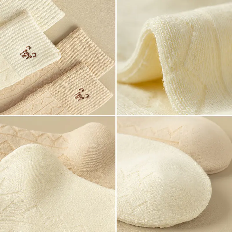 Solid Color Warm Terry Socks for Women Autumn Winter Thicken Plush Middle Tube Socks Home Floor Long Socks Girl Footwear