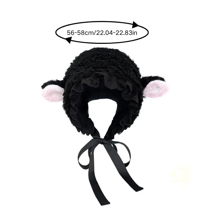 Cute Sheep Ear Winter Warm Hats for Women Thick Lamb Fleece Anti-Cold Ear Protection Hats Outdoor Windproof Girl Earmuff Caps