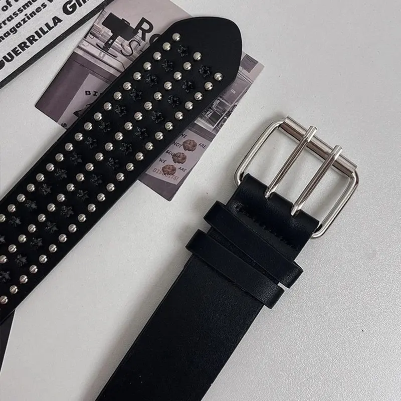 Punk Rivet Belt for Women Goth Rock Wild Black PU Leather Waistband Lady Female  Jeans Decoration Waist Strap