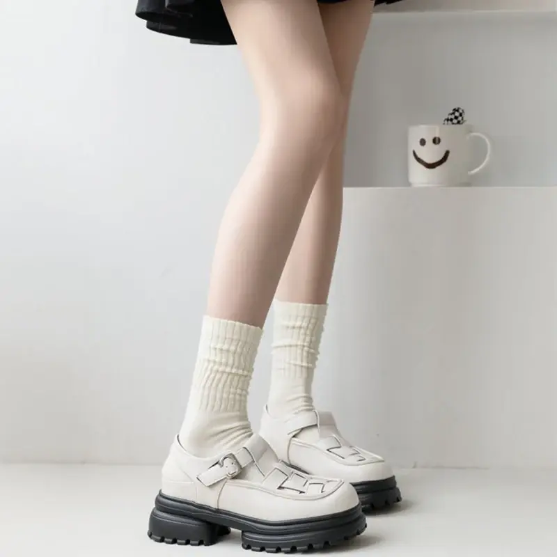 Fashion Stripe Socks for Women Spring Summer Soft Cotton Long Socks Black White Stripe Girl Casual Breathable Middle Tube Socks