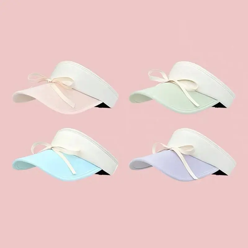 Wide Brim Sunshade Hats for Women Ribbon Bow Summer Empty Top Sun Hats Sweet Girl Beach Anti-UV Peaked Hats