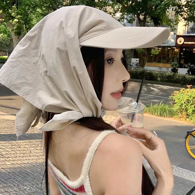 Summer Quick Drying Headscarf Baseball Caps for Women Solid Color Outdoor Neck Protection Hats Korean Girl Sunscreen Caps
