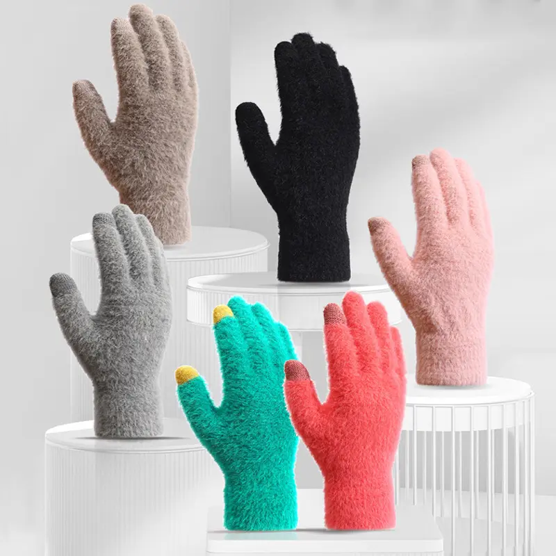 Winter Thick Plush Gloves for Men Women Imitation Mink Fur Anti-Cold Warm Full Finger Mittens Furry Touch Screen Gloves