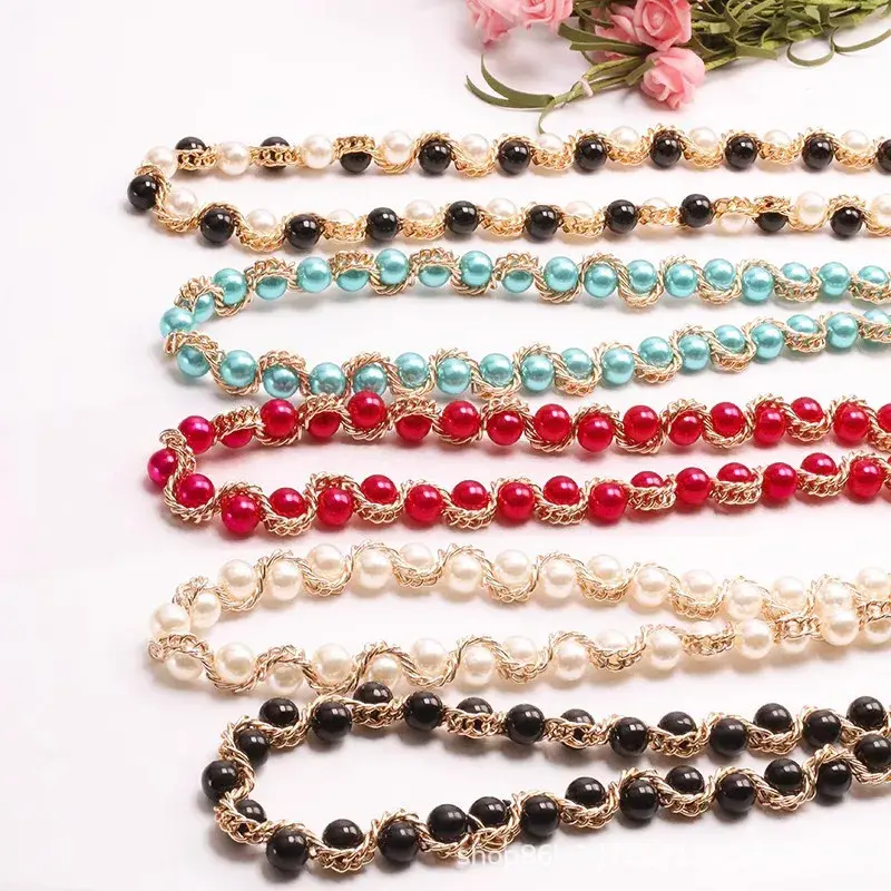 Elegant Pearl Metal Waist Chain for Women Fashion Woven Thin Adjustable Waistbands Lady Dress Sweater Decorative Straps Girdle