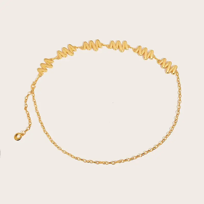 Metal Wave Waist Chains for Women Gold Silver Adjustable High Waist Thin Waistbands Lady Dress Decorative Straps