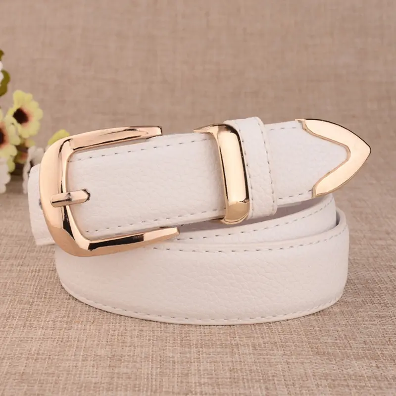 Fashion PU Leather Belts for Women Gold Metal Buckle Waistband Adjustable Lady Jeans Decorative Straps Girdle