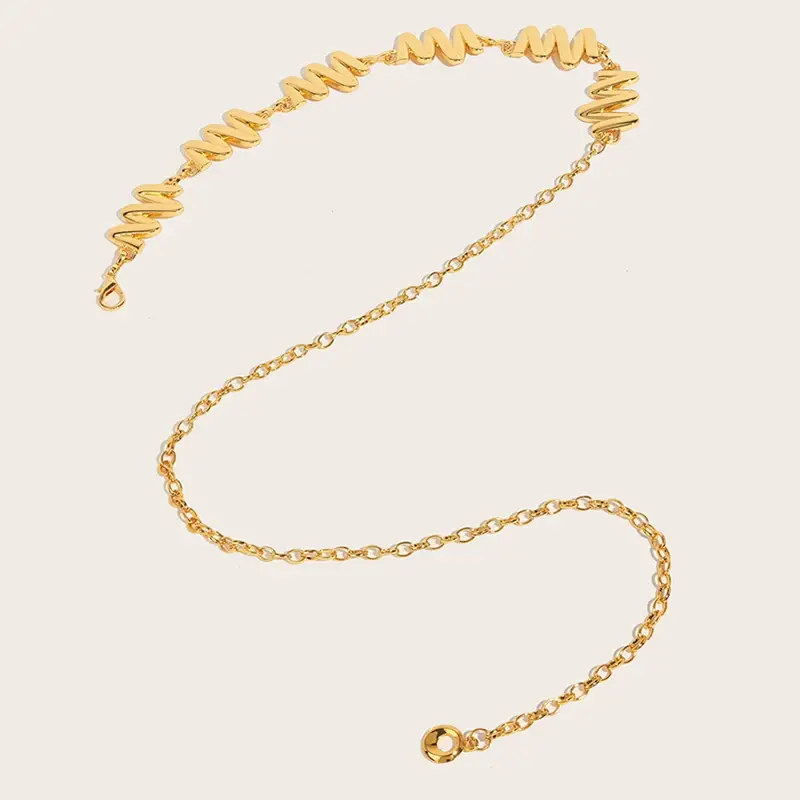 Metal Wave Waist Chains for Women Gold Silver Adjustable High Waist Thin Waistbands Lady Dress Decorative Straps
