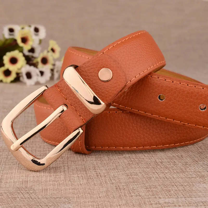 Fashion PU Leather Belts for Women Gold Metal Buckle Waistband Adjustable Lady Jeans Decorative Straps Girdle