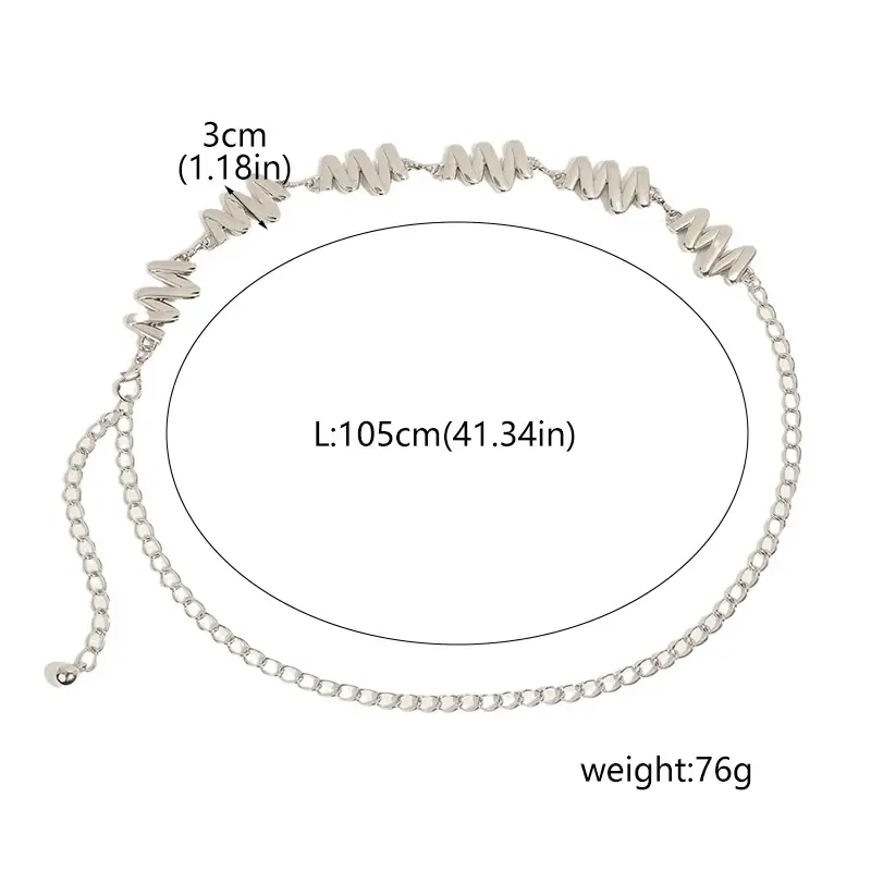 Metal Wave Waist Chains for Women Gold Silver Adjustable High Waist Thin Waistbands Lady Dress Decorative Straps