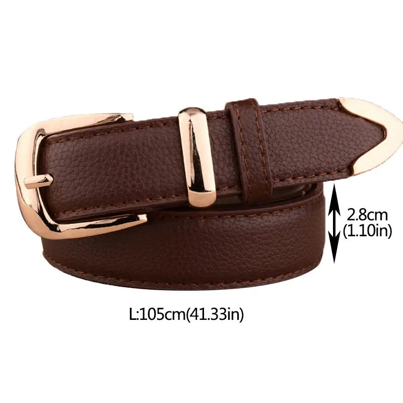 Fashion PU Leather Belts for Women Gold Metal Buckle Waistband Adjustable Lady Jeans Decorative Straps Girdle