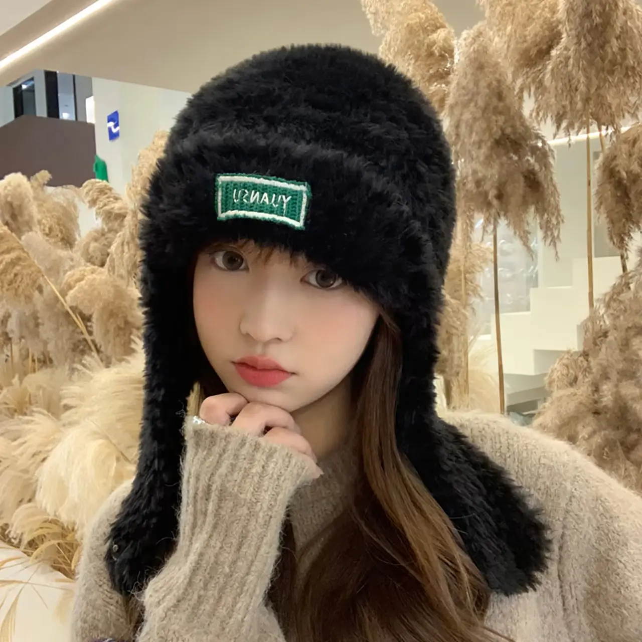 Winter Fluffy Fur Earmuffs Caps for Women Solid Color Soft Plush Anti-Cold Headgear Lady Girl Windproof Warm Ear Protection Hats