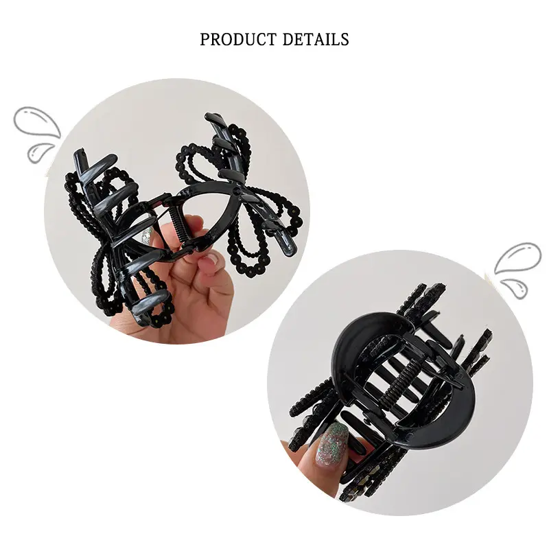 Korean Full Diamond Hair Claws for Women Fashion Black Double Layer Bow Headwear Female Shark Clips Hair Accessory