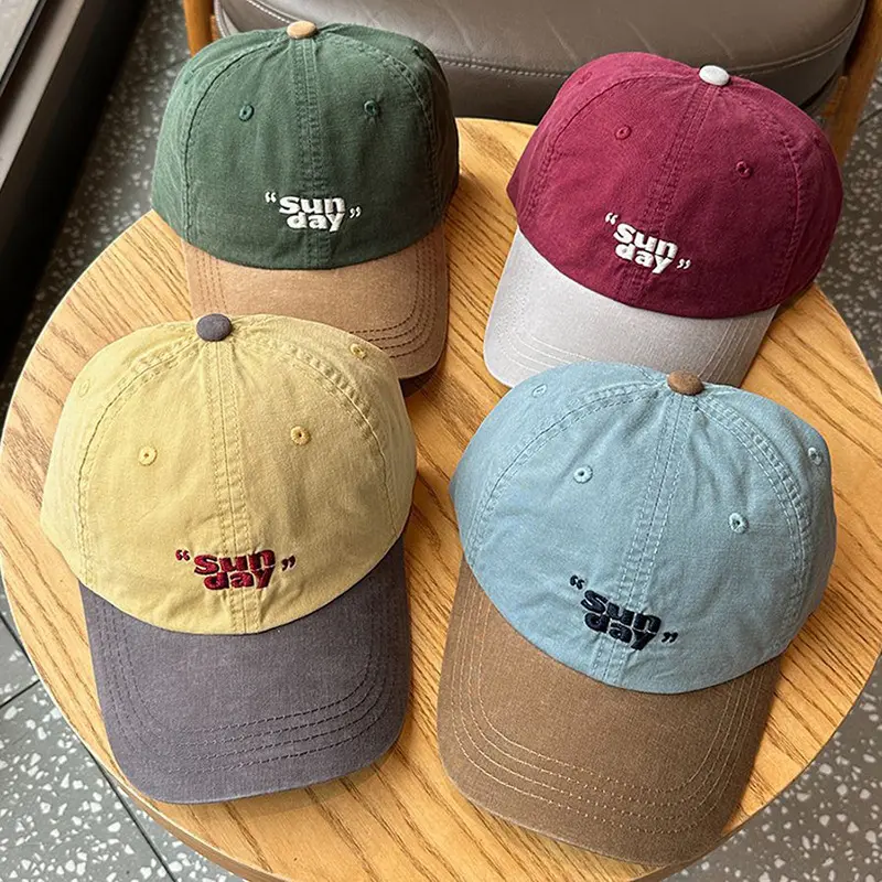 Fashion Patchwork Color Baseball Caps Women Men Vintage Soft Cotton Adjustable Peaked Hats Korean Outdoor Sports Casual Sun Hats