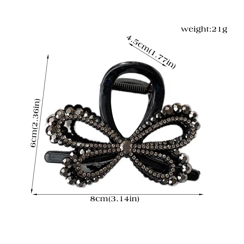 Korean Full Diamond Hair Claws for Women Fashion Black Double Layer Bow Headwear Female Shark Clips Hair Accessory
