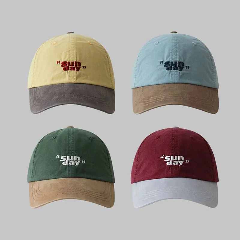 Fashion Patchwork Color Baseball Caps Women Men Vintage Soft Cotton Adjustable Peaked Hats Korean Outdoor Sports Casual Sun Hats