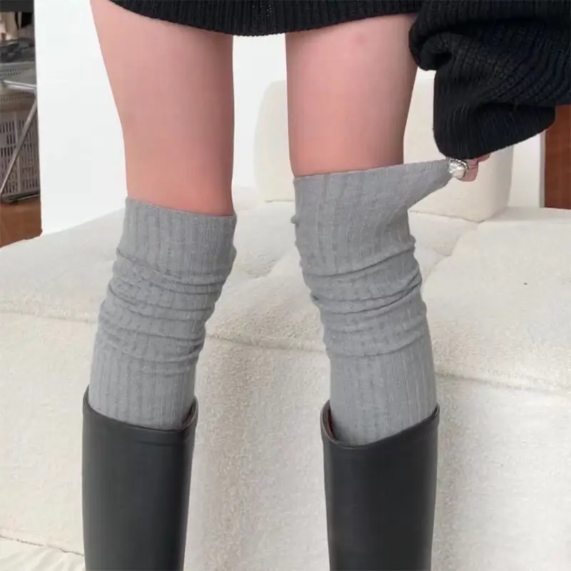 Solid Color Stockings for Women Spring Autumn Cotton Knee High Socks Fashion Girl JK Pile Calf Socks