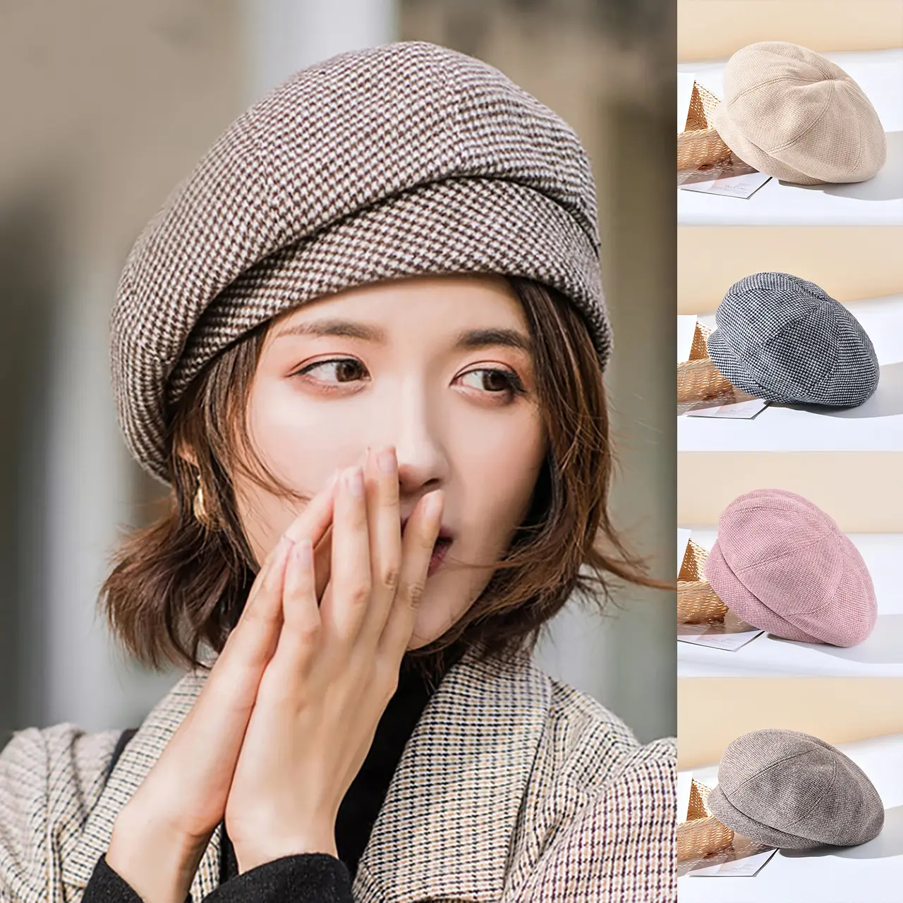 Korean Women Plush Beret Hats Winter Thicken Lamb Wool Windproof Warm Octagonal Caps Vintage Lady Girl Artist Painter Caps