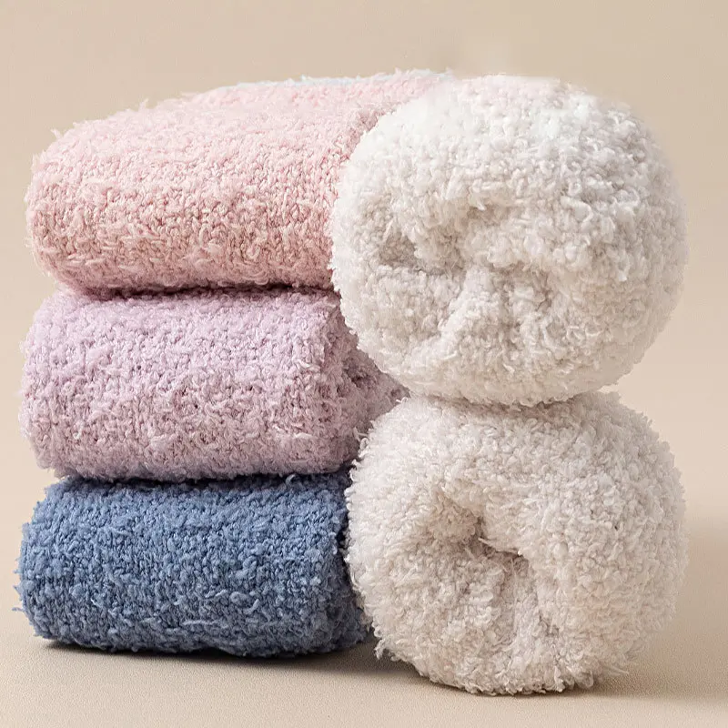 Coral Fleece Knee Pads for Women Winter Warm Plush Leg Arthritis Knee Protector Solid Color Thicken Thermal Long Socks