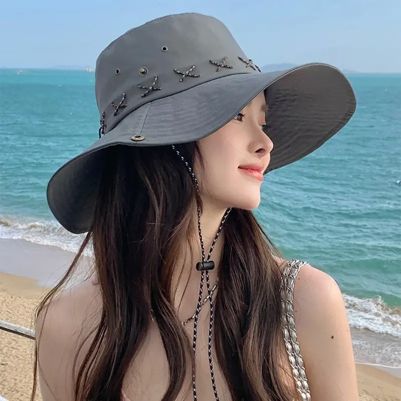 Large Brim Sun Hats for Women Summer Solid Color Sunshade Fisherman Caps Outdoor Cycling Mountaineering Sunscreen Bucket Hats