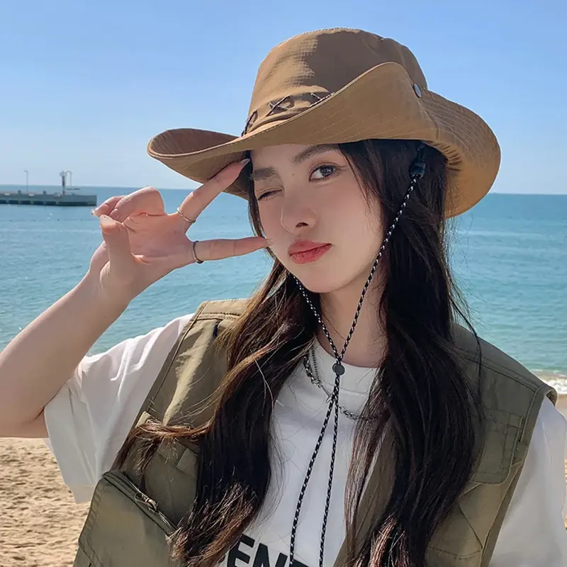 Large Brim Sun Hats for Women Summer Solid Color Sunshade Fisherman Caps Outdoor Cycling Mountaineering Sunscreen Bucket Hats