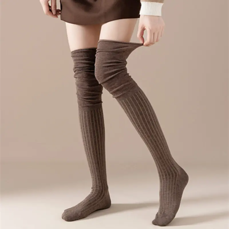 Winter Thermal Socks for Women Korean Loose Solid Color Knee Thigh High Sock Warm Cotton Long Tube Tight Leg Warm Socks