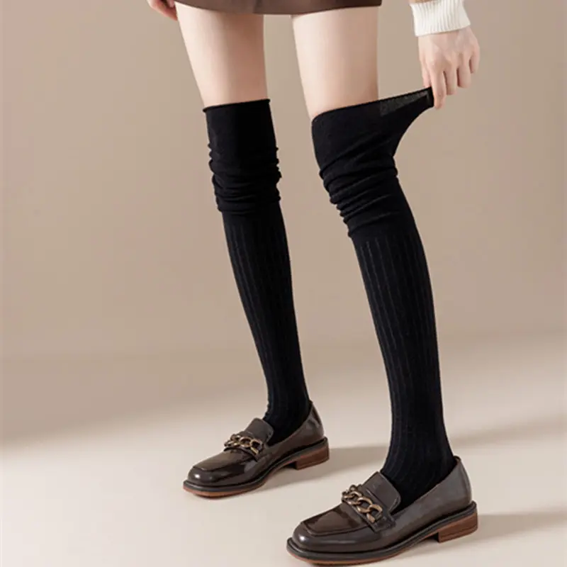 Winter Thermal Socks for Women Korean Loose Solid Color Knee Thigh High Sock Warm Cotton Long Tube Tight Leg Warm Socks