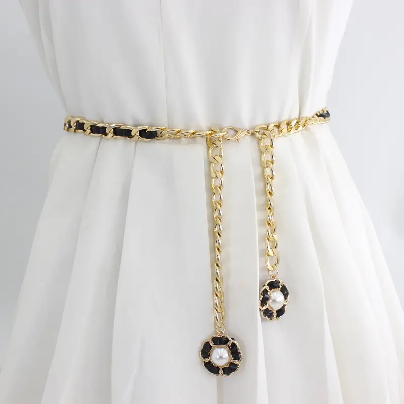 Elegant Rhinestone Flower Waist Belt for Women Gold Color Metal Tassel Waist Chain Female Dress Sweater Decoration Waistband