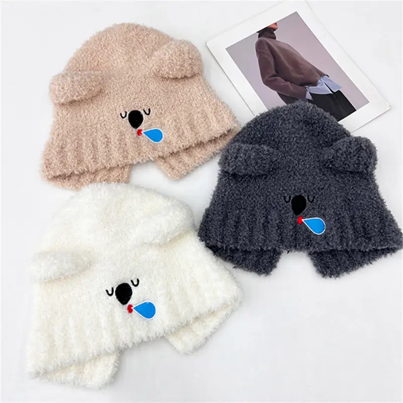 Women Winter Warm Beanies Cute Ear Thick Warm Knit Ear Protection Hats Korean Outdoor Windproof Caps Bonnets
