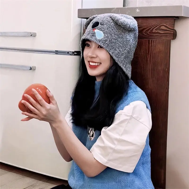Women Winter Warm Beanies Cute Ear Thick Warm Knit Ear Protection Hats Korean Outdoor Windproof Caps Bonnets