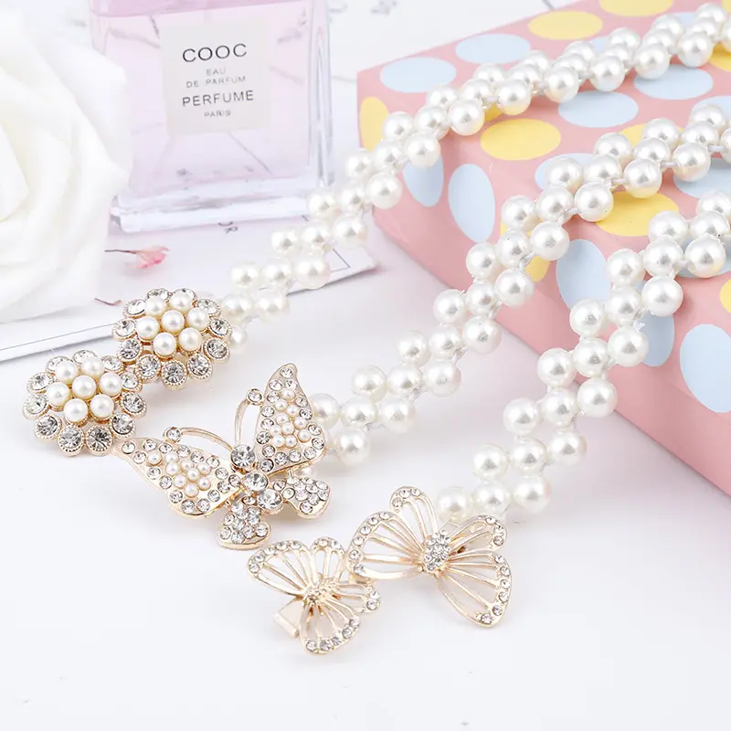 Elegant Women Pearl Belt Waist Belt Elastic Buckle Pearl Chain Belt Female Girls Dress Crystal Strap