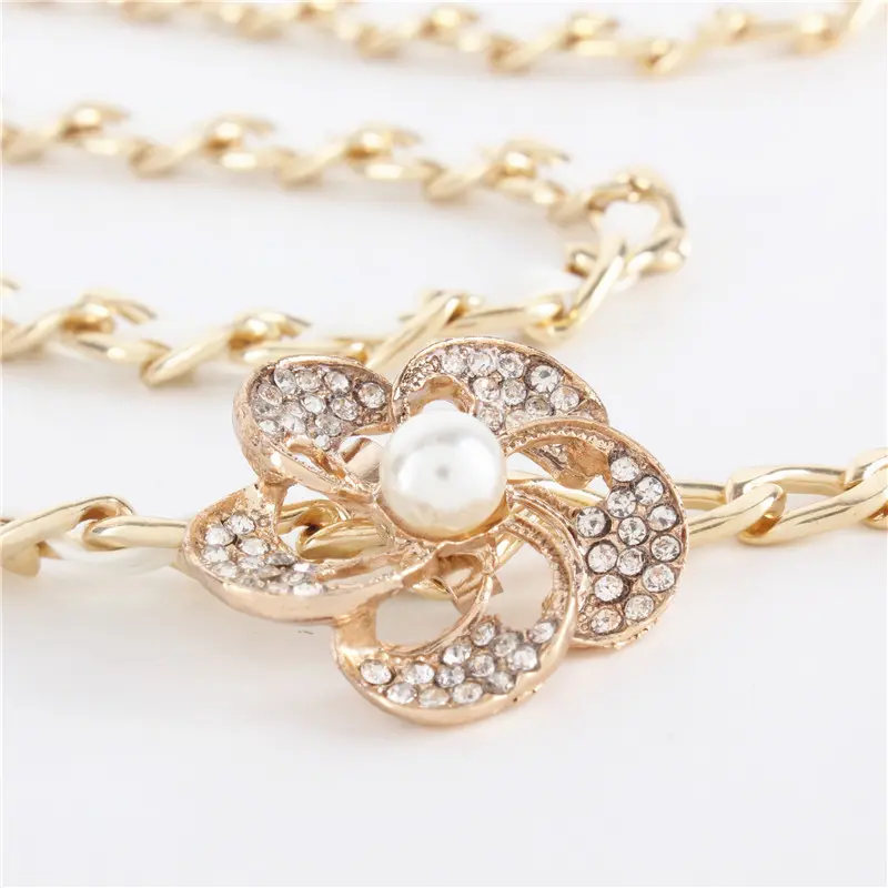 Elegant Rhinestone Flower Waist Belt for Women Gold Color Metal Tassel Waist Chain Female Dress Sweater Decoration Waistband