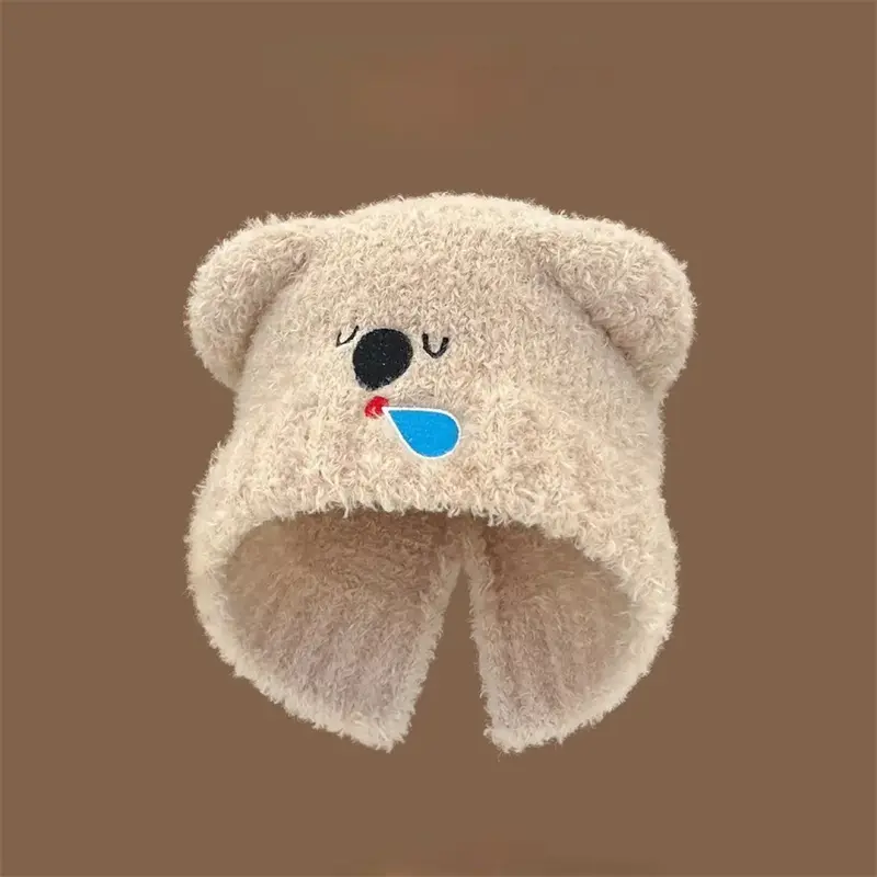 Women Winter Warm Beanies Cute Ear Thick Warm Knit Ear Protection Hats Korean Outdoor Windproof Caps Bonnets