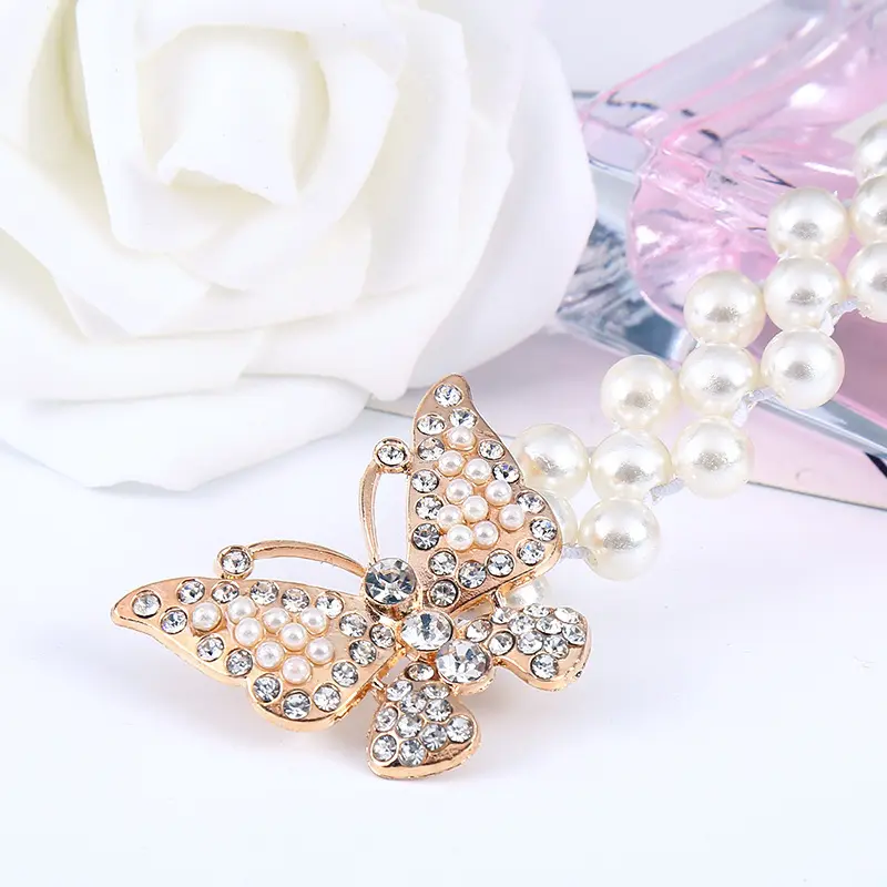 Elegant Women Pearl Belt Waist Belt Elastic Buckle Pearl Chain Belt Female Girls Dress Crystal Strap