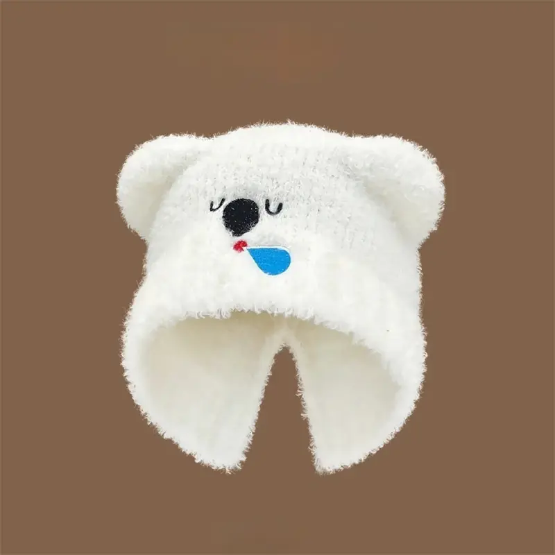 Women Winter Warm Beanies Cute Ear Thick Warm Knit Ear Protection Hats Korean Outdoor Windproof Caps Bonnets