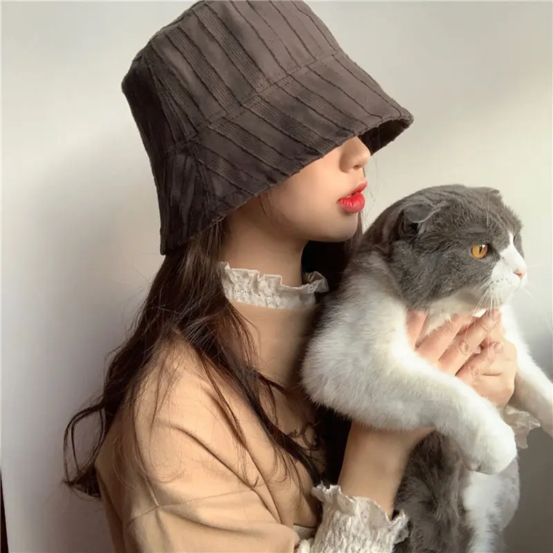 Double-Sided Wear Stripe Bucket Hats for Women Summer Cotton Thin Fisherman Caps Fashion Lady Girl Outdoor Sunscreen Basin Caps