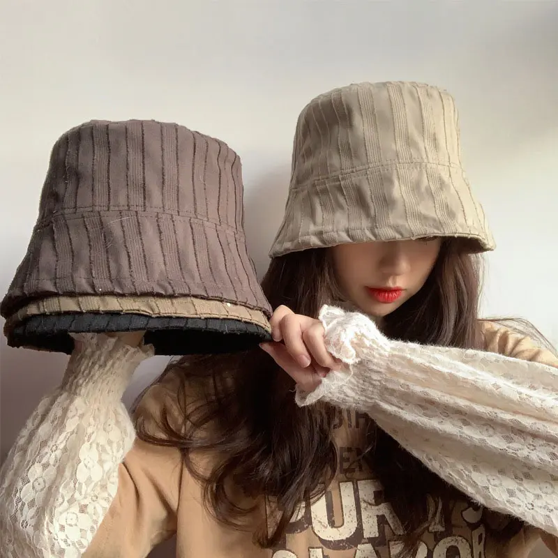 Double-Sided Wear Stripe Bucket Hats for Women Summer Cotton Thin Fisherman Caps Fashion Lady Girl Outdoor Sunscreen Basin Caps