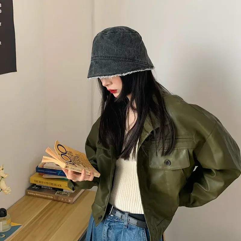 Irregular Brim Cowboy Caps for Women Retro Washed Panama Fisherman Caps Solid Color Streetwear Sunshade Denim Bucket Hats
