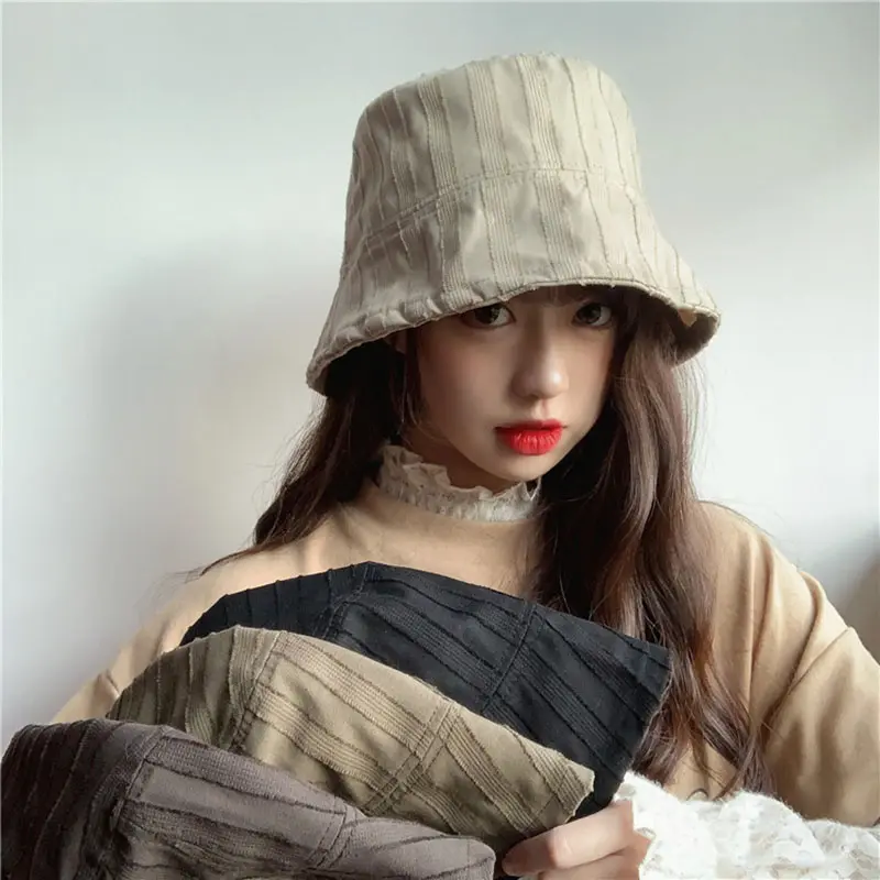 Double-Sided Wear Stripe Bucket Hats for Women Summer Cotton Thin Fisherman Caps Fashion Lady Girl Outdoor Sunscreen Basin Caps
