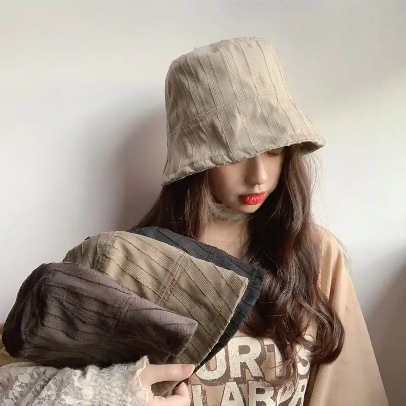 Double-Sided Wear Stripe Bucket Hats for Women Summer Cotton Thin Fisherman Caps Fashion Lady Girl Outdoor Sunscreen Basin Caps