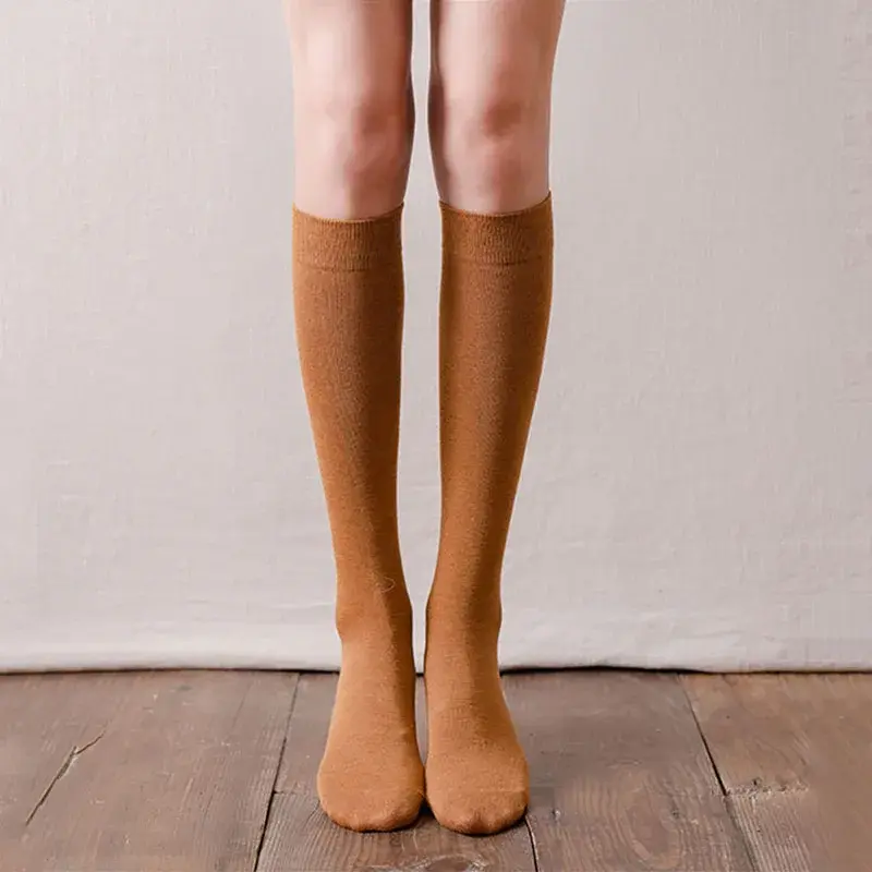 Spring Autumn Women Calf Socks Harajuku Solid Color Knee High Socks Preppy Style Girl Soft Cotton Long Socks