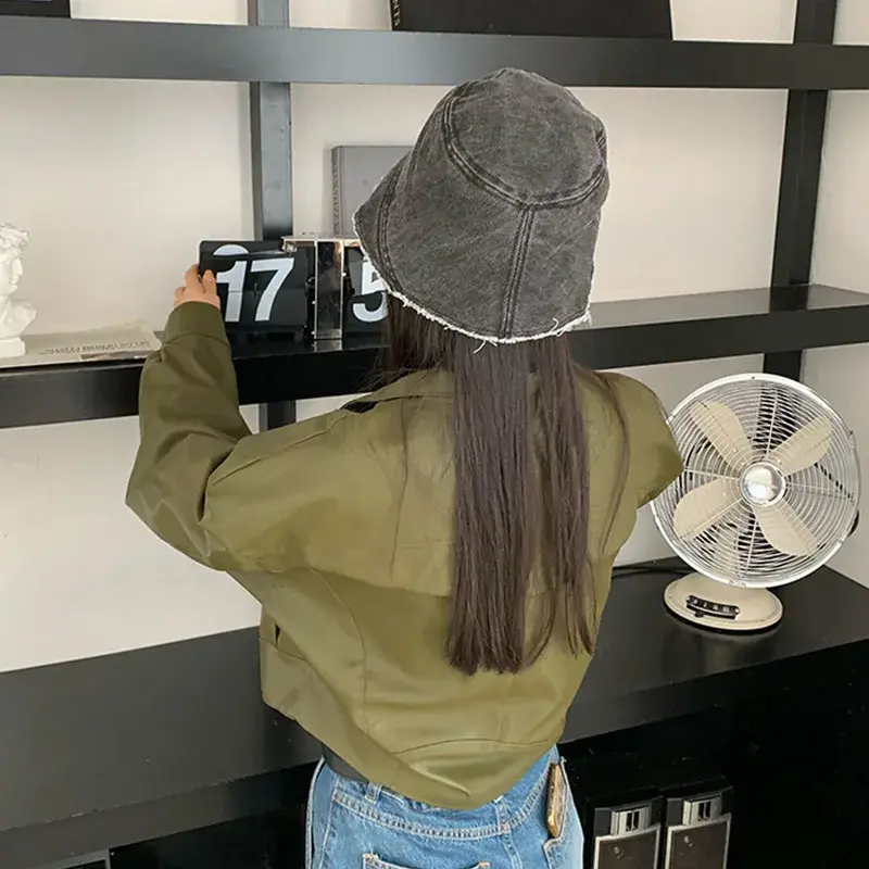 Irregular Brim Cowboy Caps for Women Retro Washed Panama Fisherman Caps Solid Color Streetwear Sunshade Denim Bucket Hats