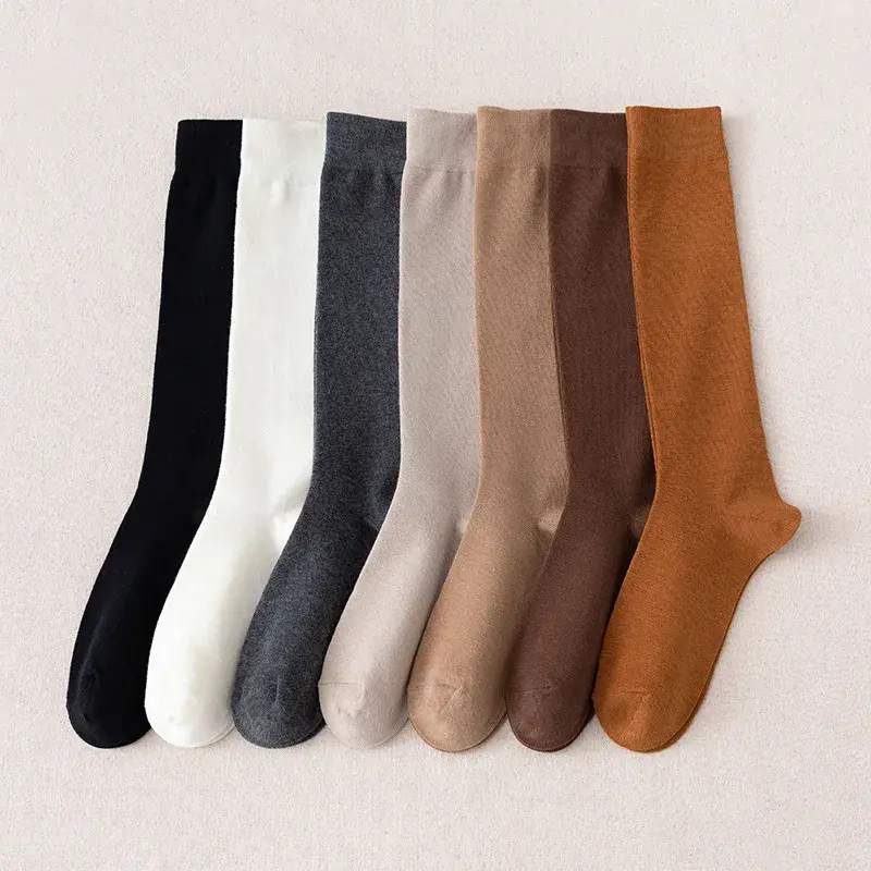 Spring Autumn Women Calf Socks Harajuku Solid Color Knee High Socks Preppy Style Girl Soft Cotton Long Socks