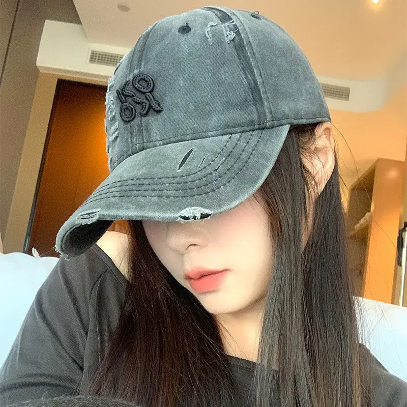 Solid Color Holes Baseball Caps for Women Men Washed Cotton Hip Hop Streetwear Dad Trucker Hats Unisex Letter Sun Visors