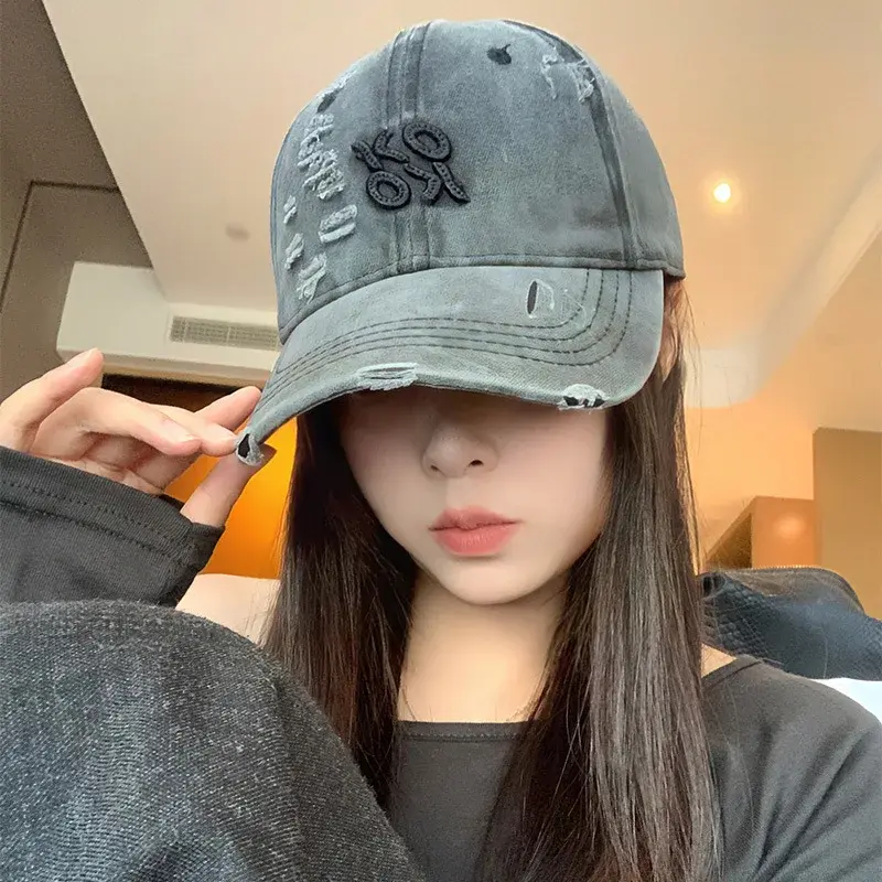 Solid Color Holes Baseball Caps for Women Men Washed Cotton Hip Hop Streetwear Dad Trucker Hats Unisex Letter Sun Visors