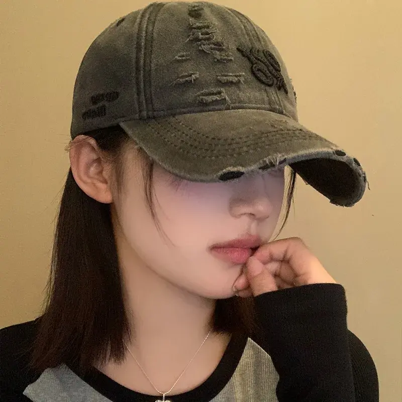 Solid Color Holes Baseball Caps for Women Men Washed Cotton Hip Hop Streetwear Dad Trucker Hats Unisex Letter Sun Visors