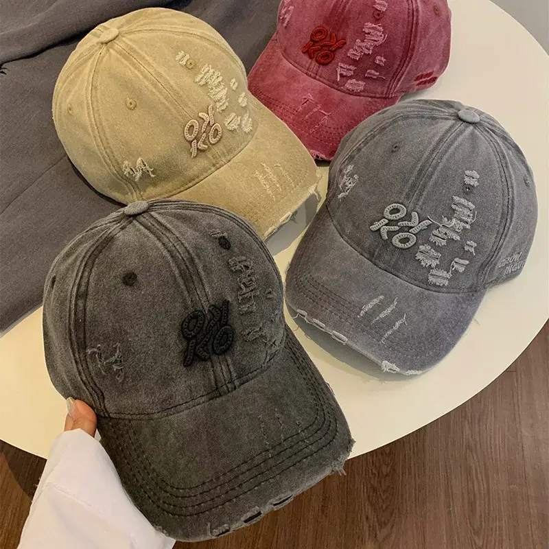 Solid Color Holes Baseball Caps for Women Men Washed Cotton Hip Hop Streetwear Dad Trucker Hats Unisex Letter Sun Visors