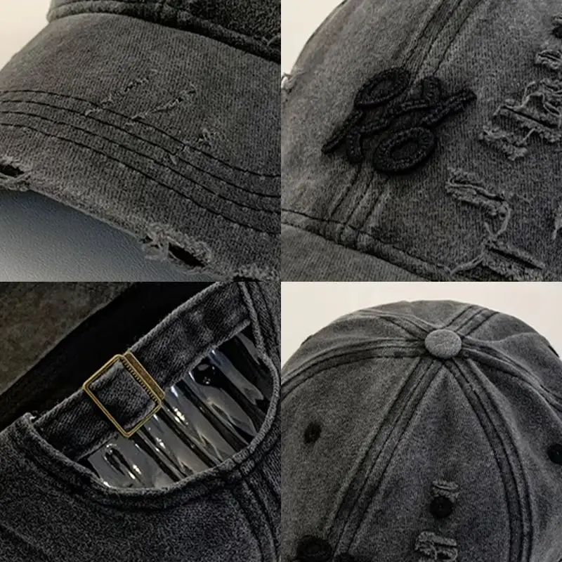Solid Color Holes Baseball Caps for Women Men Washed Cotton Hip Hop Streetwear Dad Trucker Hats Unisex Letter Sun Visors