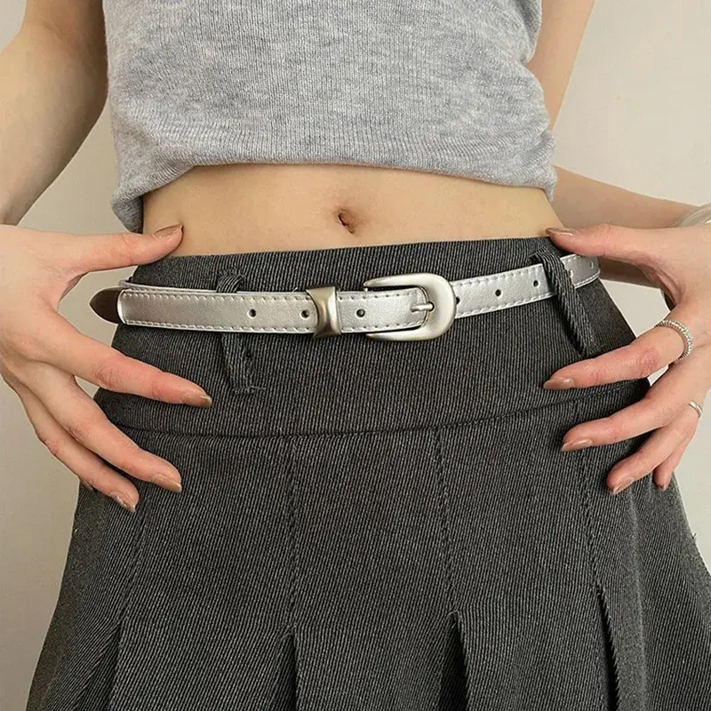 Simple Solid Color Belts for Women PU Leather Metal Pin Buckle Thin Waistband Adjustable Girl Jeans Pants Decor Straps Girdle
